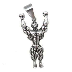 Stainless Steel pendant Muscle Man antique silver, approx 23-45mm