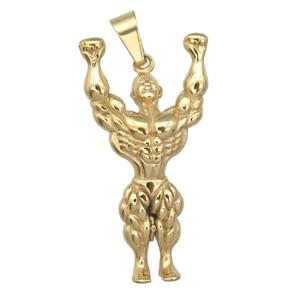 Stainless Steel pendant Muscle Man gold plated, approx 23-45mm