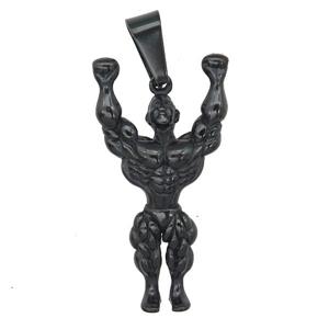 Stainless Steel Muscle Man pendant black plated, approx 23-45mm