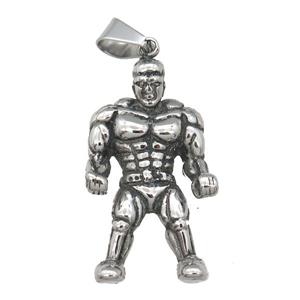 Stainless Steel pendant Muscle Man anqitue silver, approx 27-47mm