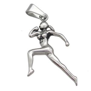 Stainless Steel Runner charm pendant beauty antique silver, approx 25-45mm