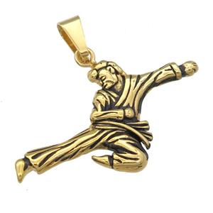 Stainless Steel Kungfu charm pendant antique gold, approx 30-55mm