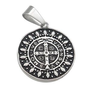 Stainless Steel circle pendant antique silver, approx 31mm dia