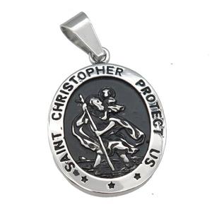 Stainless Steel Christopher medallion charm pendant antique silver, approx 29-35mm