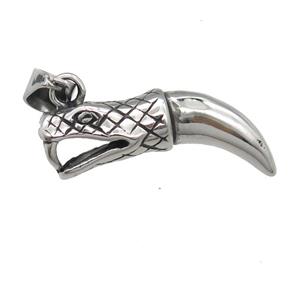 Stainless Steel snake charm pendant horn antique silver, approx 14-38mm