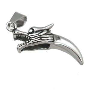 Stainless Steel dragon charm pendant horn antique silver, approx 14-38mm