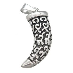 Stainless Steel horn pendant antique silver, approx 16-45mm