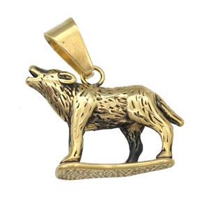 Stainless Steel wolf pendant antique gold, approx 23-35mm