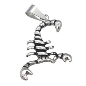 Stainless Steel zodiac Scorpion charm pendant antique silver, approx 33-40mm