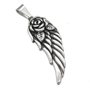 Stainless Steel Angel Wing pendant antique silver, approx 21-56mm