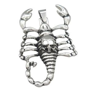Stainless Steel scorpion charm pendant antique silver, approx 46-73mm