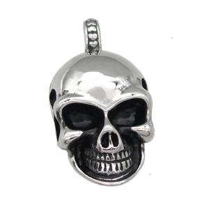 Stainless Steel skull charm pendant antique silver, approx 23-33mm
