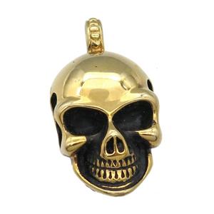 Stainless Steel skull charm pendant antique gold, approx 23-33mm