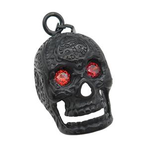 Stainless Steel skull charm pendant pave rhinestone black plated, approx 23-35mm