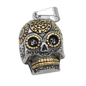 Stainless Steel skull charm pendant antique gold, approx 23-30mm