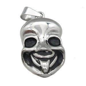 Stainless Steel mask charm pendant antique silver, approx 23-38mm
