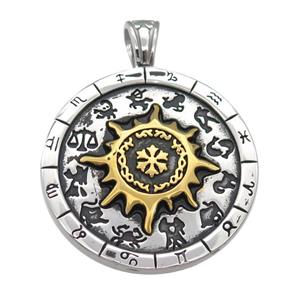 Stainless Steel Sun Helios charm pendant zodiac antique silver, approx 42mm