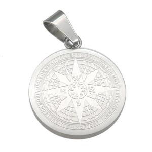 Stainless Steel Compass pendant platinum plated, approx 31mm