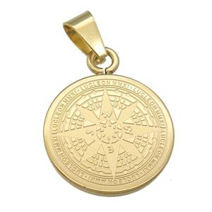 Stainless Steel Compass pendant gold plated, approx 31mm