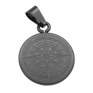 Stainless Steel Compass pendant black plated, approx 31mm