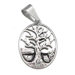 Stainless Steel Tree Of Life pendant antique silver, approx 24-31mm
