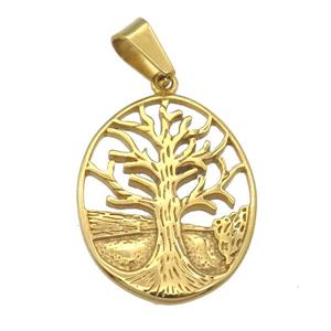 Stainless Steel Tree Of Life pendant gold plated, approx 24-31mm