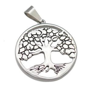 Stainless Steel Tree Of Life pendant antique silver, approx 30mm