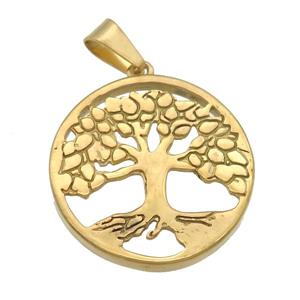 Stainless Steel Tree Of Life pendant gold plated, approx 30mm