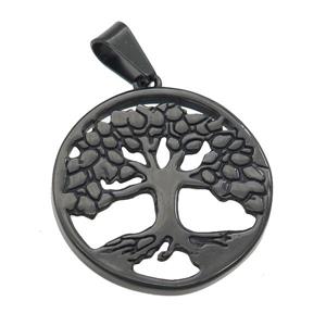 Stainless Steel Tree Of Life pendant black plated, approx 30mm