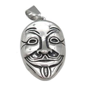 Stainless Steel Mask charm pendant antique silver, approx 28-40mm