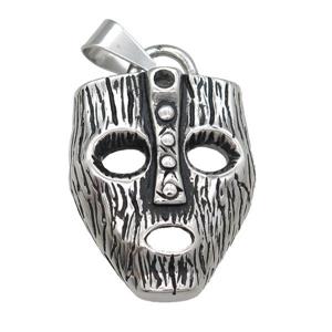 Stainless Steel Mask charm pendant antique silver, approx 31-39mm