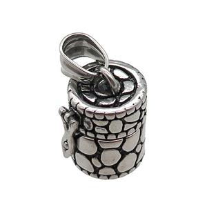 Stainless Steel wishbox pendant antique silver, approx 14-18mm