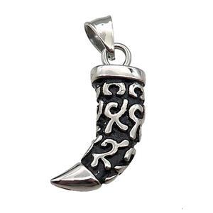 Stainless Steel Horn Pendant Antique Silver, approx 12-27mm