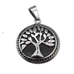 Stainless Steel Pendant Tree Of Life Antique Silver, approx 28mm dia