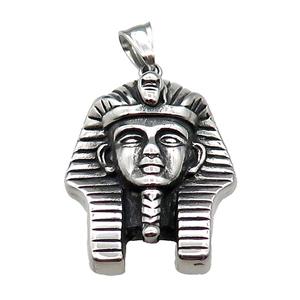 Stainless Steel Egyptian Pharoah Charm Pendant Antique Silver, approx 30-35mm