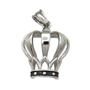 Stainless Steel Crown Pendant Antique Silver, approx 25-27mm