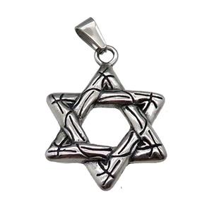 Stainless Steel David Star Charm Pendant Antique Silver, approx 35mm