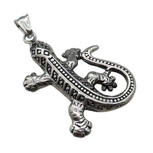 Stainless Steel Gecko Charm Pendant Antique Silver, approx 32-42mm
