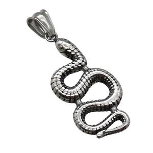 Stainless Steel Snake Charm Pendant Antique Silver, approx 18-36mm