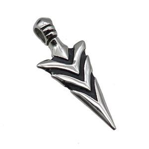 Stainless Steel Arrowhead Charm Pendant Antique Silver, approx 18-45mm, 6mm hole