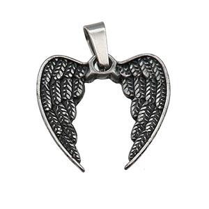 Stainless Steel Angel Wing Charm Pendant Antique Silver, approx 22-25mm