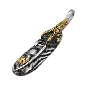 Stainless Steel Feather Charm Pendant Antique Gold, approx 15-70mm, 7mm hole