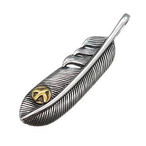 Stainless Steel Feather Charm Pendant Antique Gold, approx 15-65mm, 6mm hole