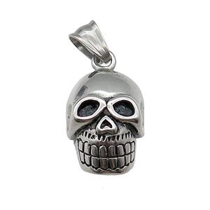 Stainless Steel Skull Charm Pendant Antique Silver, approx 16-23mm