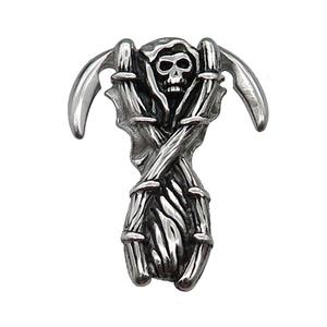 Stainless Steel Skull Charm Pendant Grim Reaper Antique Silver, approx 30-38mm