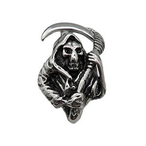 Stainless Steel Skull Charm Pendant Grim Reaper Antique Silver, approx 22-33mm