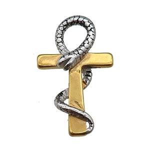 Stainless Steel Snake Cross Charm Pendant Antique Gold, approx 23-38mm