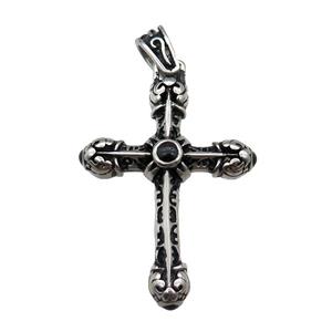 Stainless Steel Cross Charm Pendant Antique Silver, approx 35-50mm