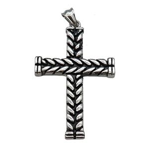 Stainless Steel Cross Charm Pendant Antique Silver, approx 38-55mm