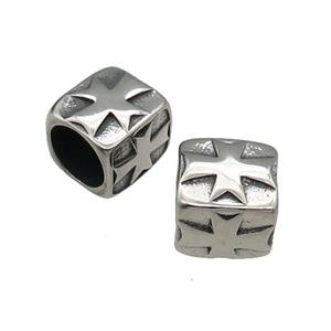Stainless Steel Cube Beads Cross Antique Silver, approx 10-11mm, 8mm hole